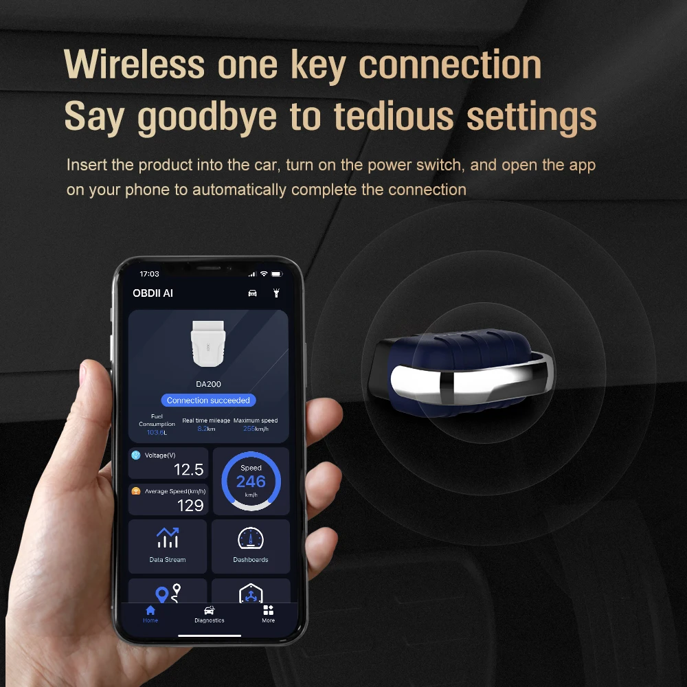 

DA200 Bluetooth Auto OBD II Инструмент для чтения карт BLE Bluetooth 5,4 Диагностический сканер 25K80 Чип OBD2 Устройство для диагеноза кода неисправностей
