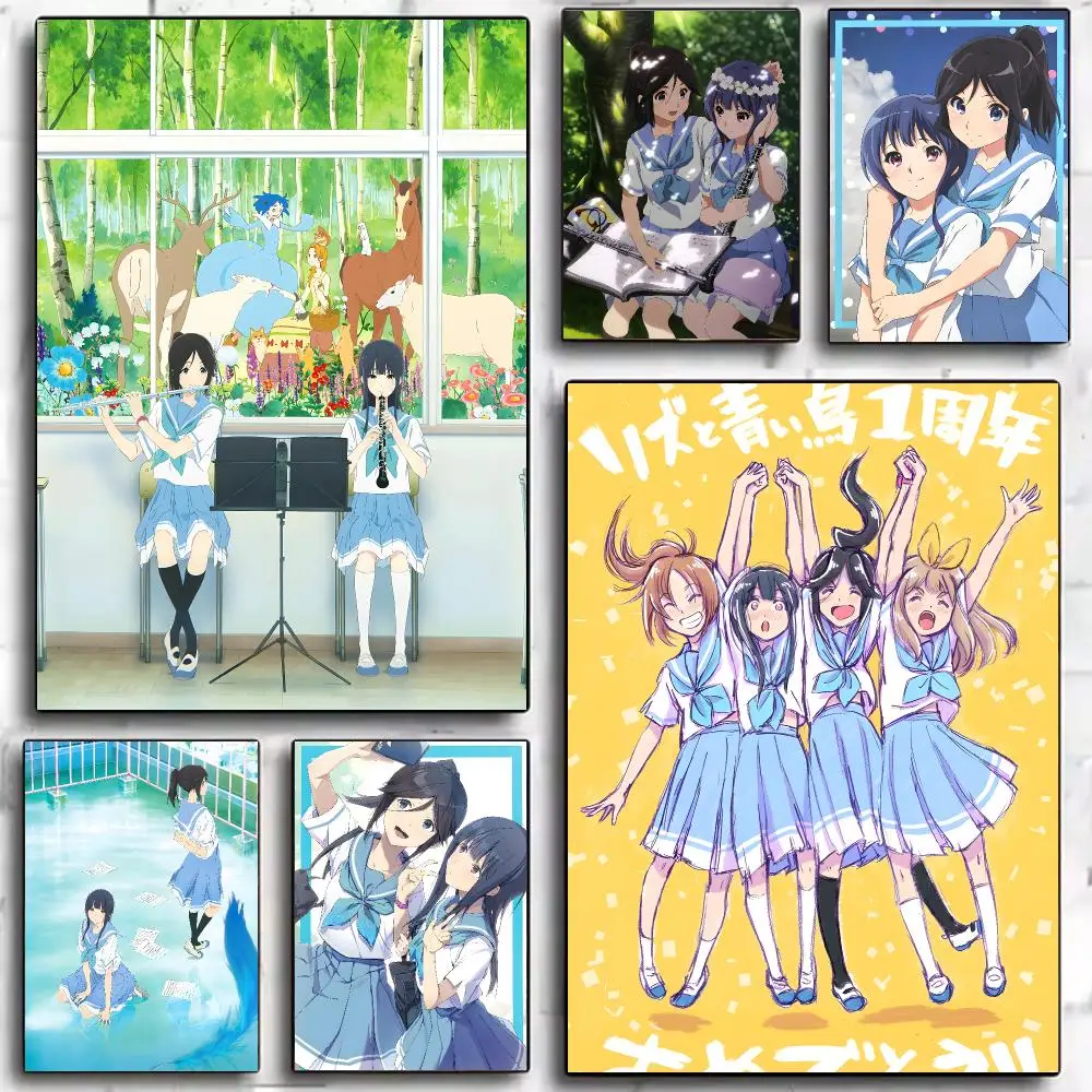 Emotional Anime L-liz and the Blue Bird Poster Trendy Aesthetic Self-Adhesive Wall Poster Room Decor for Bedroom & Dorm