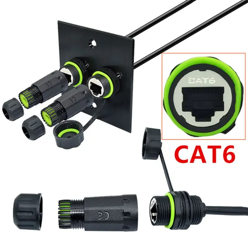 IP68 8P8C CAT6 Waterproof and Dustproof RJ45 Dual Port Female to Female Shielded Signal Aviation Plug Network Connector Cable
