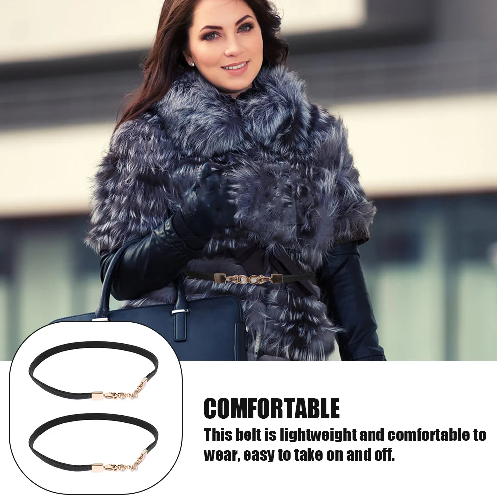 

2Pcs Pearl Buckle Imitation Waist Belts Women Casual Dress Decorative Elastic Waistband Lightweight Fashion