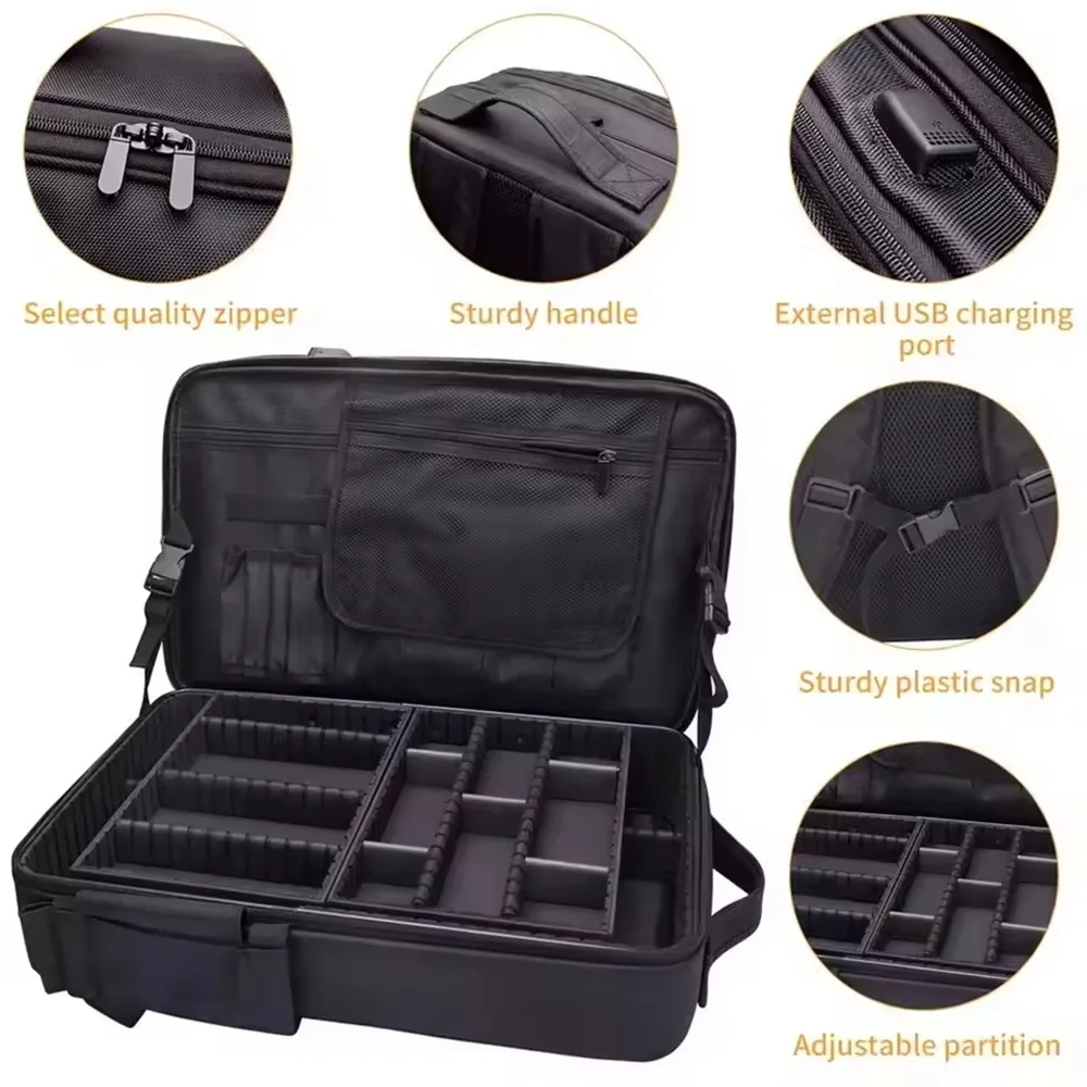 

Makeup Travel Backpack with Sliding Large Cosmetic Storage Organizer Bag Trays Adjustable Dividers Partition Barber Tools Bag ﻿
