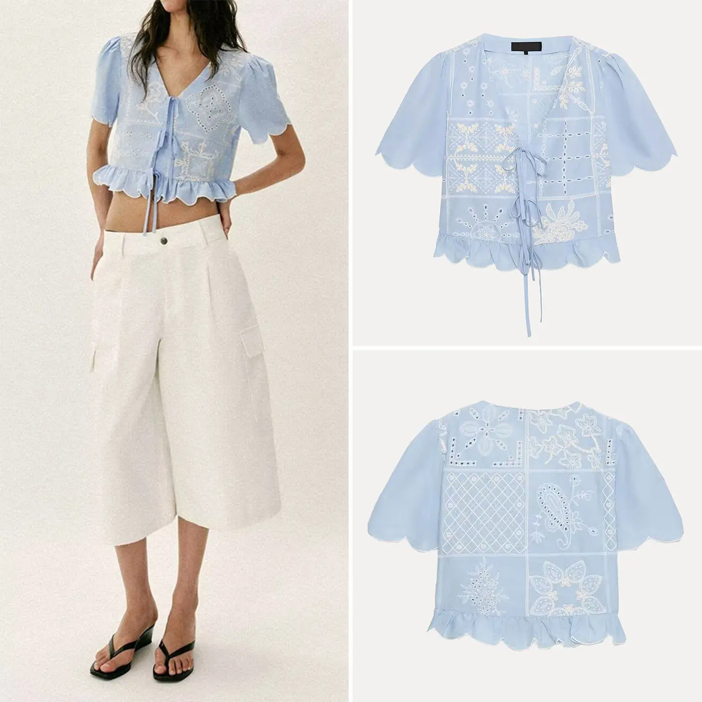 

Женская модная рубашка весна 2026 с коротким рукавом, V-образным вырезом, вышивкой и узлом, с вырезами, свободного кроя, повседневная