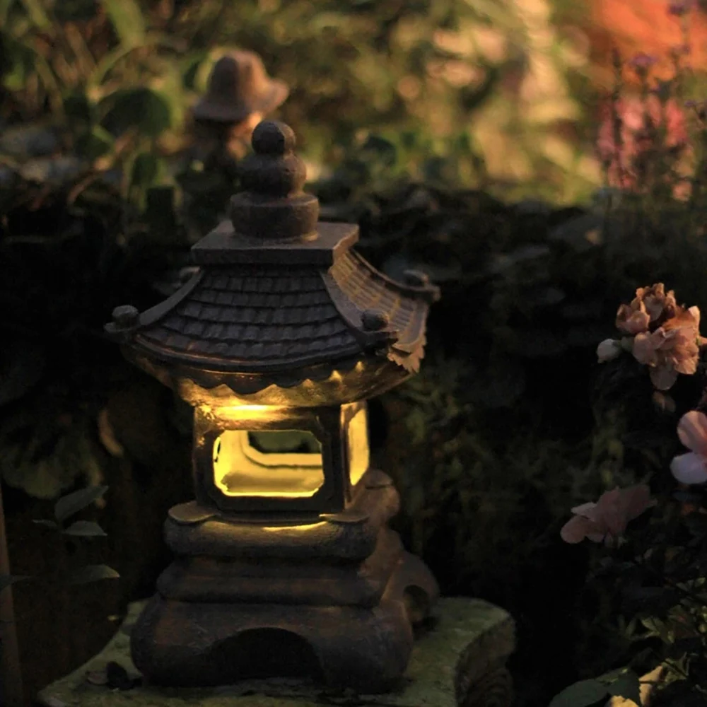 Japanese Style Courtyard Decoration Resin Solar Lamp Palace Lanterns Zen Landscape Lights Home Gardening Decoration