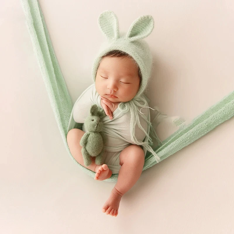 0-3 Months Baby Photography Props Cute Style Soft Rabbit Hand Knitting Hat Baby Boy Girl Studio Shooting Accessories