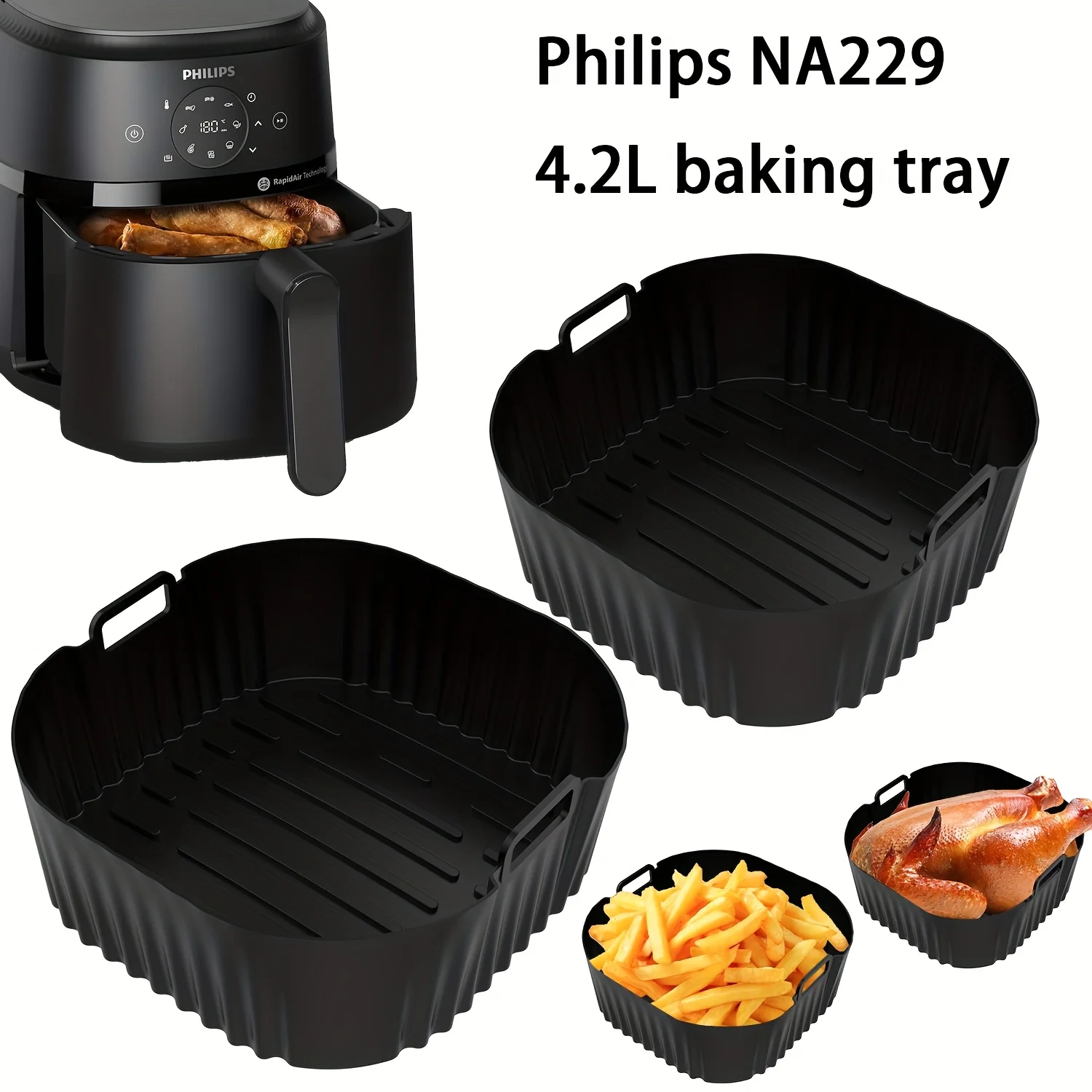 1/2 Stück Silikon-Backblech für Luftfritteuse, geeignet für Philips Modell NA229 mit antihaftbeschichteter Oberfläche, leicht zu reinigende Öfen, Mikrowellen