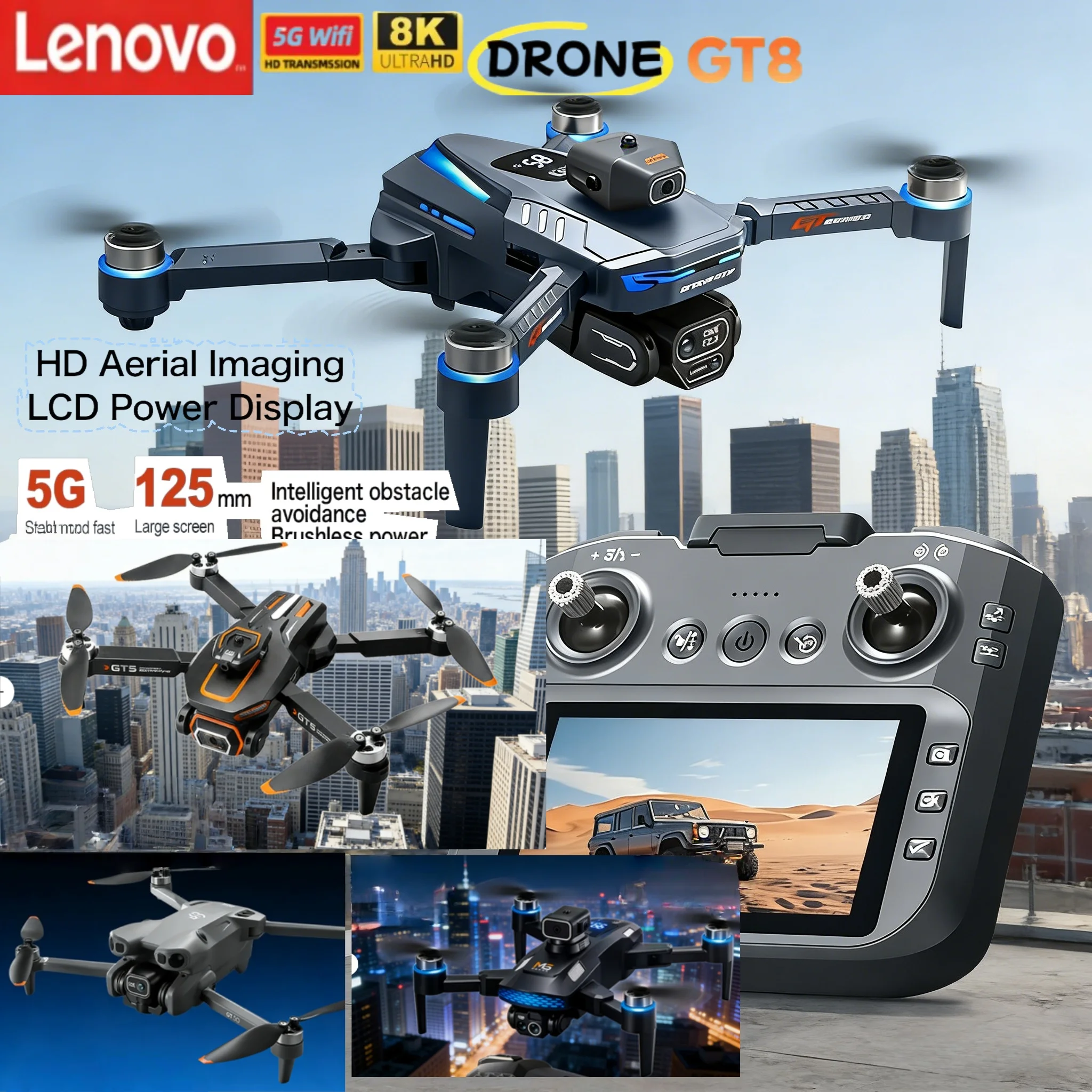 

Дрон Lenovo 8K HD с двойной камерой GT8 GT50 GT5 M6, WiFi FPV, с функцией обхода препятствий, радиоуправляемый квадрокоптер, мини-складной дрон-игрушка для детей
