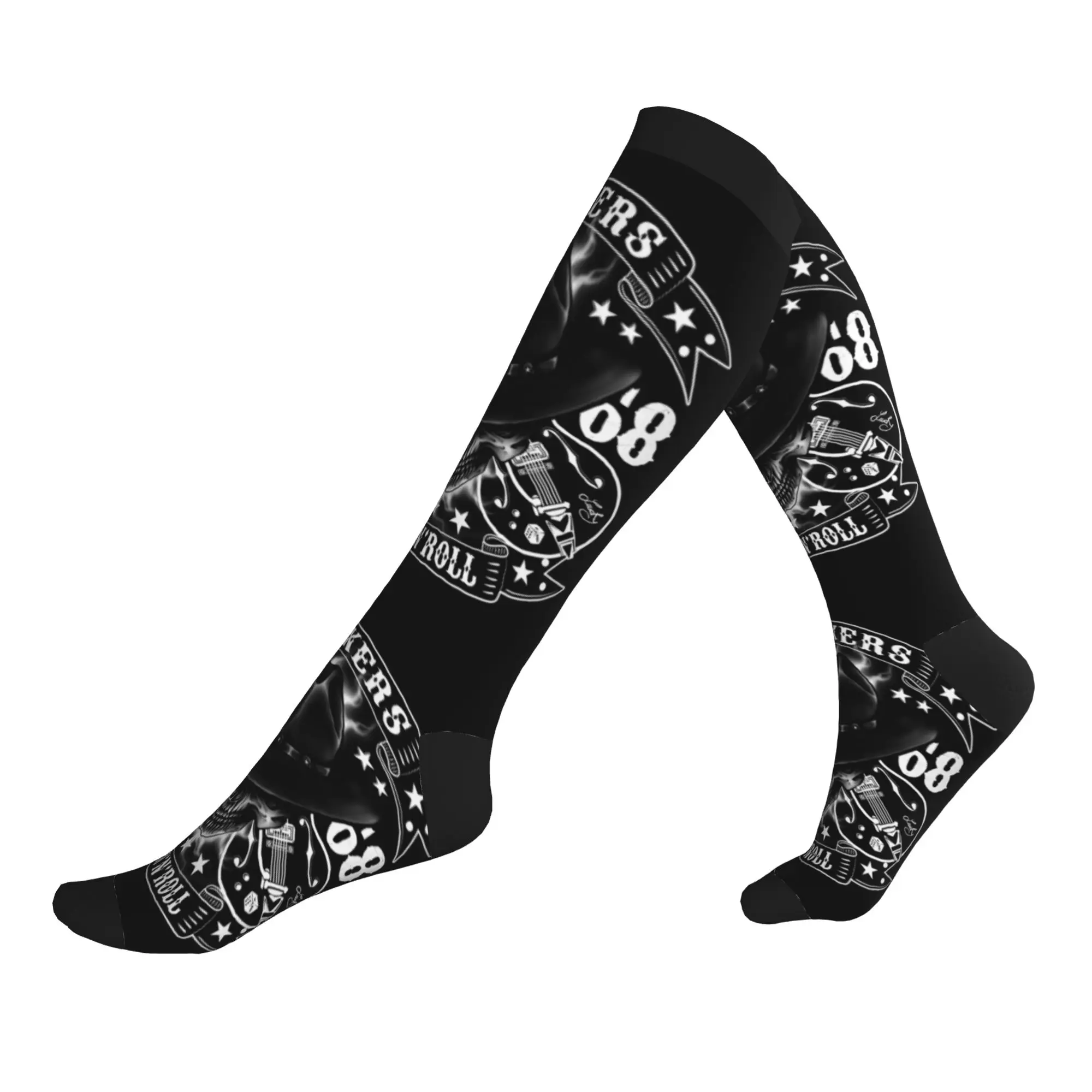 Calcetines deportivos de compresión Rockabilly Skull 1968 Rock N Roll Guitars Bikers para hombre y mujer, calcetines de vestir para primavera, verano, otoño e invierno