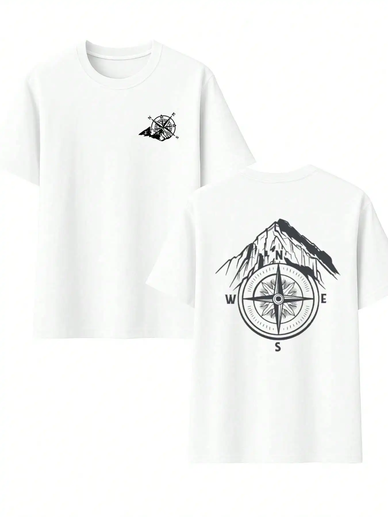 

Mountain Compass Graphic Men's Double-Sided printed Fashionable Casual Crew Neck 220gsm Pure Cotton T-Shirt
