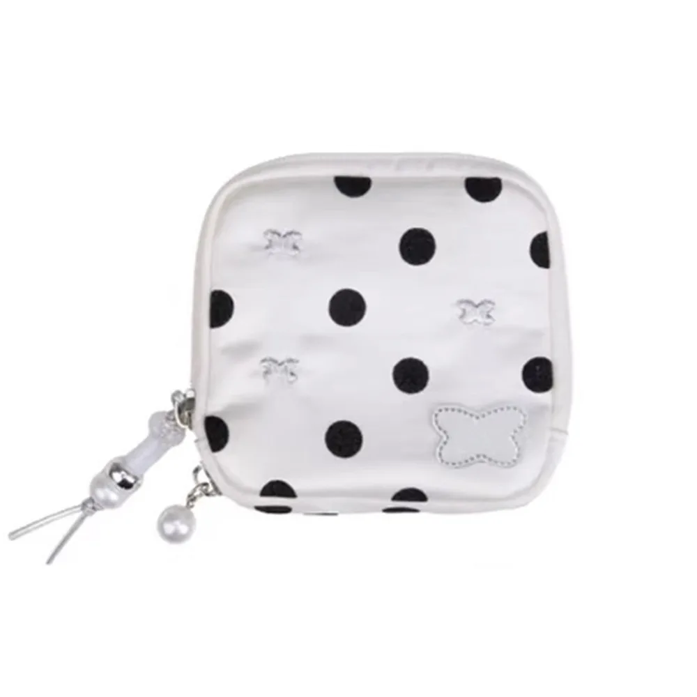Black Dot Pattern Jewelry Storage Bag Butterfly Embroidery Multi-pocket Portable Jewelry Case Convenient Multifunctional