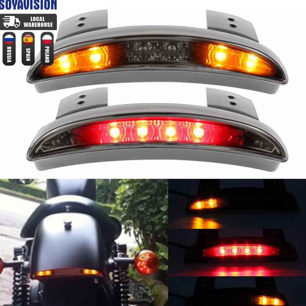 for Harley  Sportster XL 883  Motorcycle Chopped Fender Edge Tail Light Amber Turn Signal LED Red Stop Brake Rear TailLight