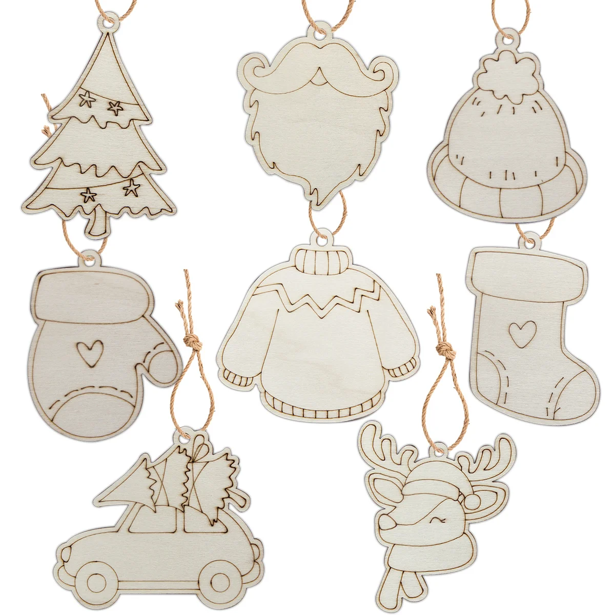 8Pcs Christmas Deer Cart Hat Wooden Ornament Xmas Tree Hanging Pendant For Navidad Party Decor Noel DIY Painting Gifts Supplies