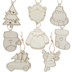 8Pcs Christmas Deer Cart Hat Wooden Ornament Xmas Tree Hanging Pendant For Navidad Party Decor Noel DIY Painting Gifts Supplies