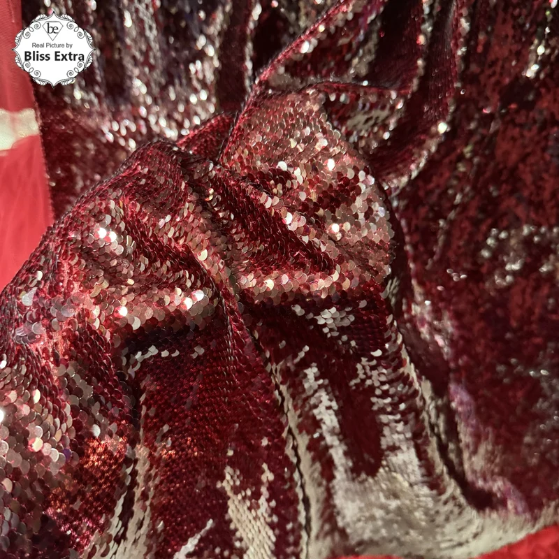 Burgundy Sequin Fabric - Luxury Sparkly Embroidery Lace Material for Evening Gowns, Prom Dresses, Gala Events, Party Decor