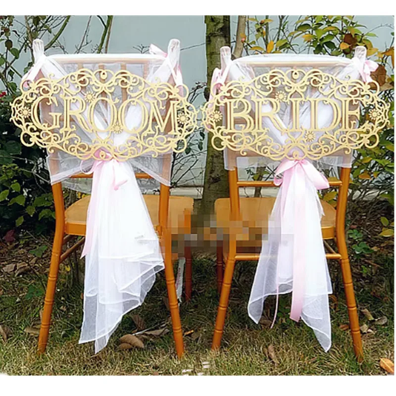 

Wood Wedding Sign Hanging Bride & Groom Chair Signs for Wedding Decoration Photo Props