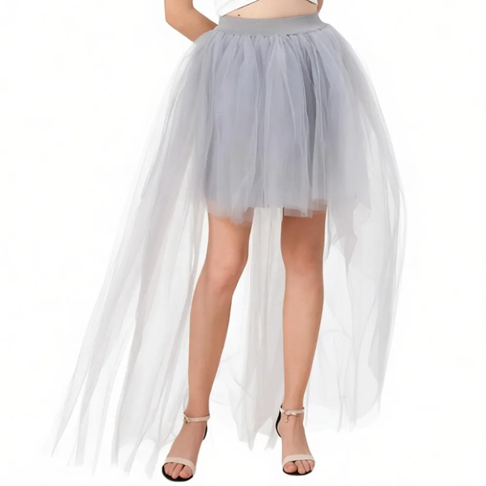 

Fashion 4 Layers Tulle Long Petticoat High Low Chic Underskirt Black Bustle Skirts Tutu Skirt Women
