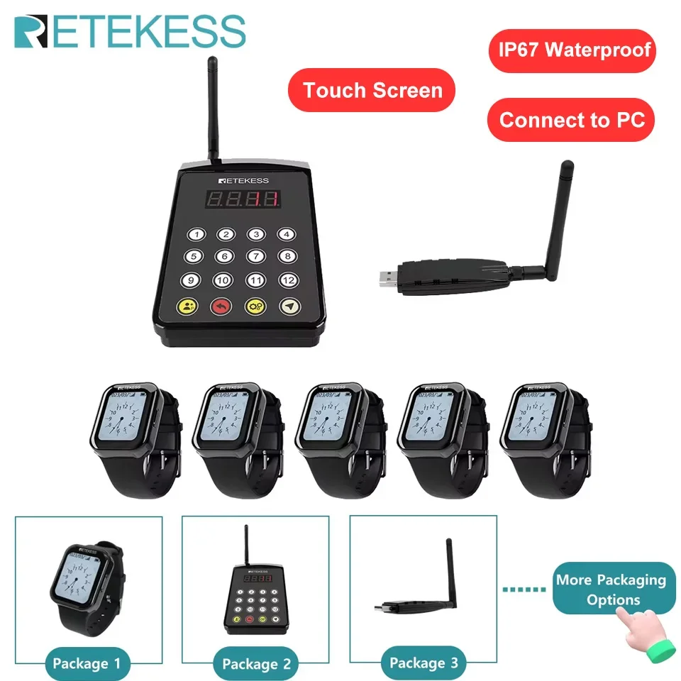 RETEKESS TD154 Kitchen Waiter Calling System Restaurant Pager For Server TD113 Waterproof Watch Receivers For Coffee Bar Hotel