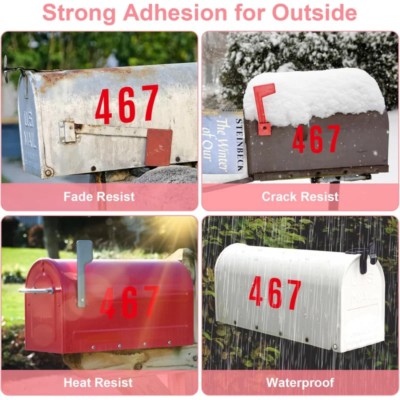 8 Sheets Waterproof Vinyl House Numbers Stickers Outside Large Mailbox - Self Adhesive Decals Signs,,, Window