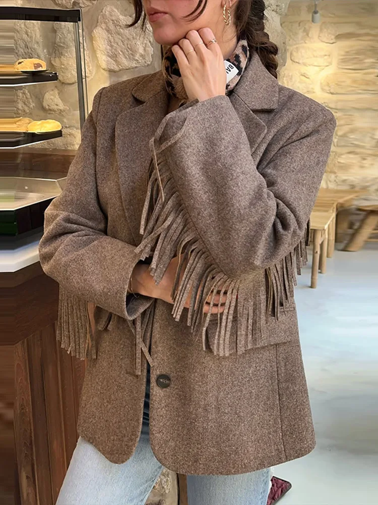 

Модный пиджак с кисточками, женский однобортный пиджак с отложным воротником и длинными рукавами, весна 2026, новая женская уличная верхняя одежда