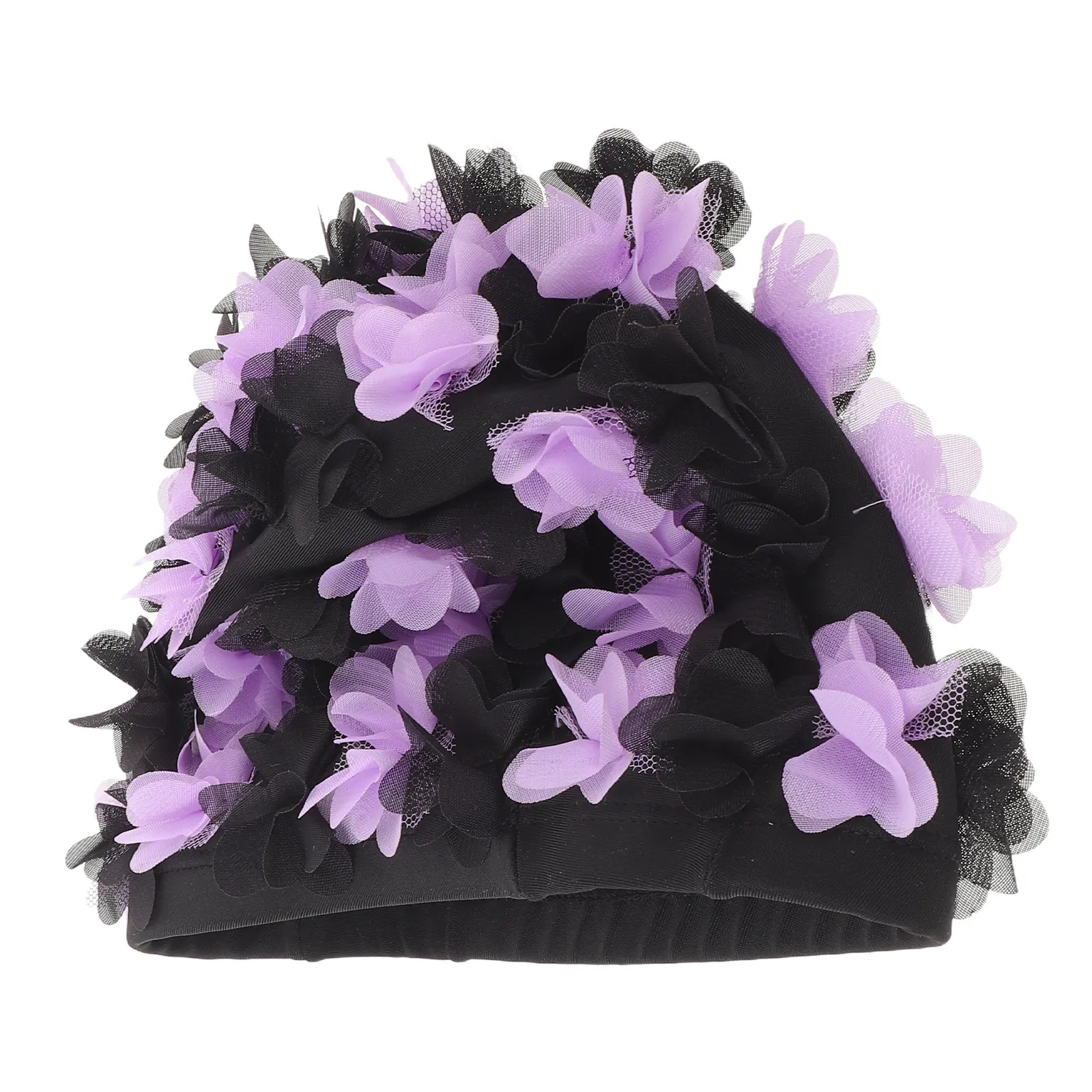 Women Floral Swim Cap Black Purple Retro Bathing Cap Waterproof Turban Hat for Long Hair Vintage Flower Swimming Hat Pool Party
