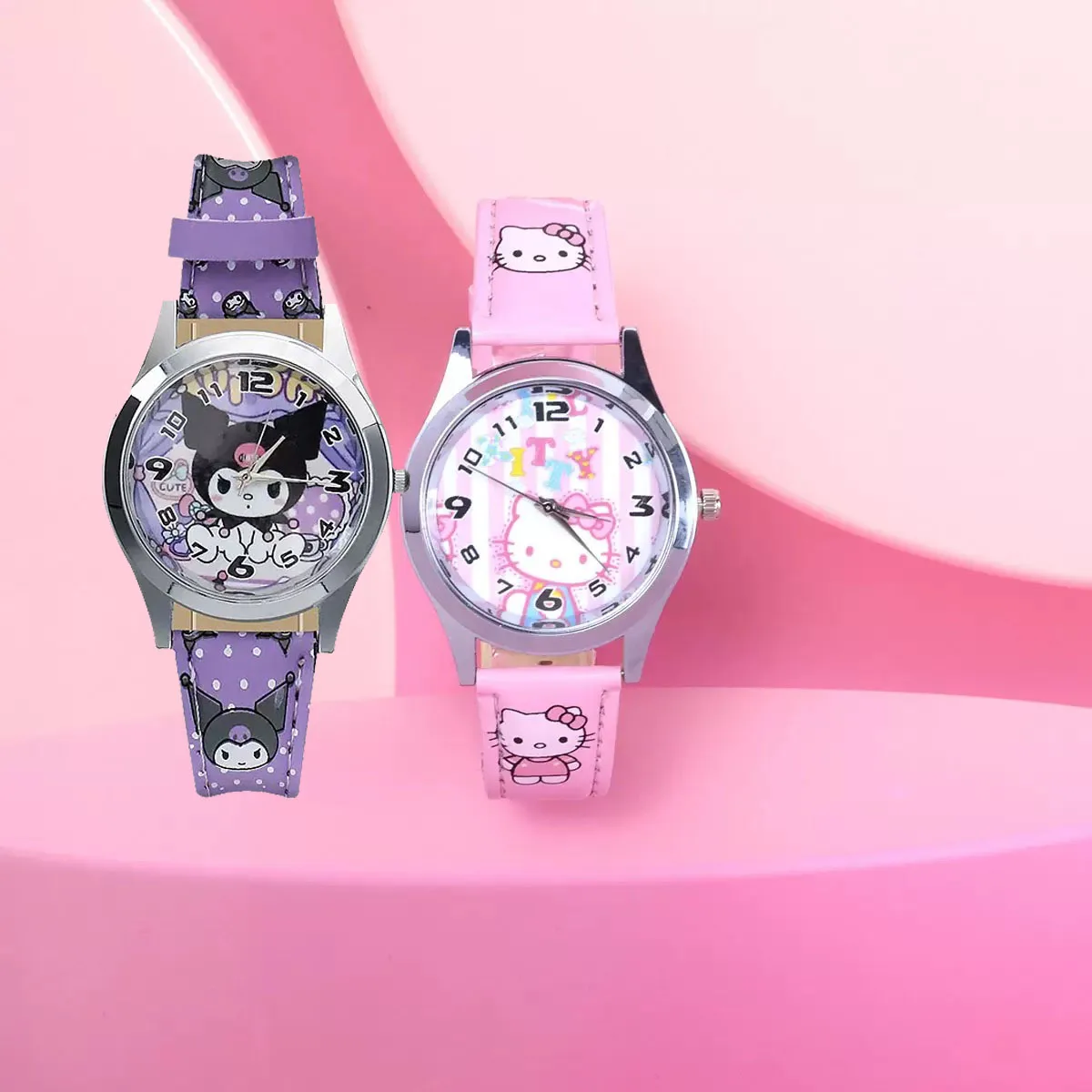 

Детские часы Sanrio Kuromi Hello Kitty, силиконовый ремешок, кварцевые наручные часы с мультяшной мелодией, подарки на день рождения для девочек