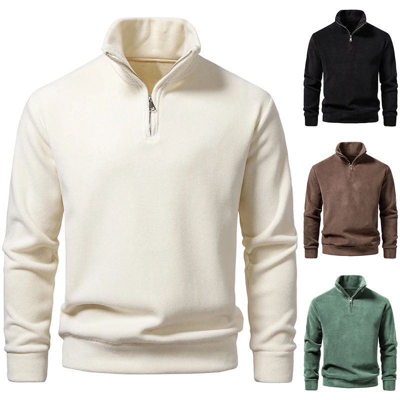 

Men's Autumn Winter Fleece Hoodies Casual Sweatshirts High Neck Pullovers Quarter Zip Sports Thermal Hoodie