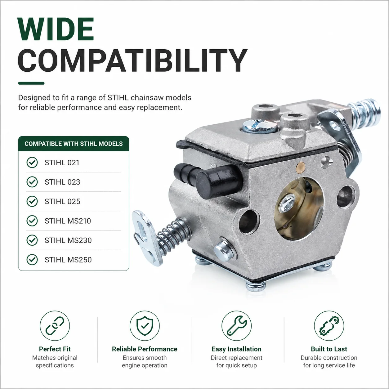 Carburetor Kit w/ Gaskets Fuel/Oil Filter For Stihl MS250/230/210 025/023/021 Replaces 11236479400/11233587701/11236403800 WT-28