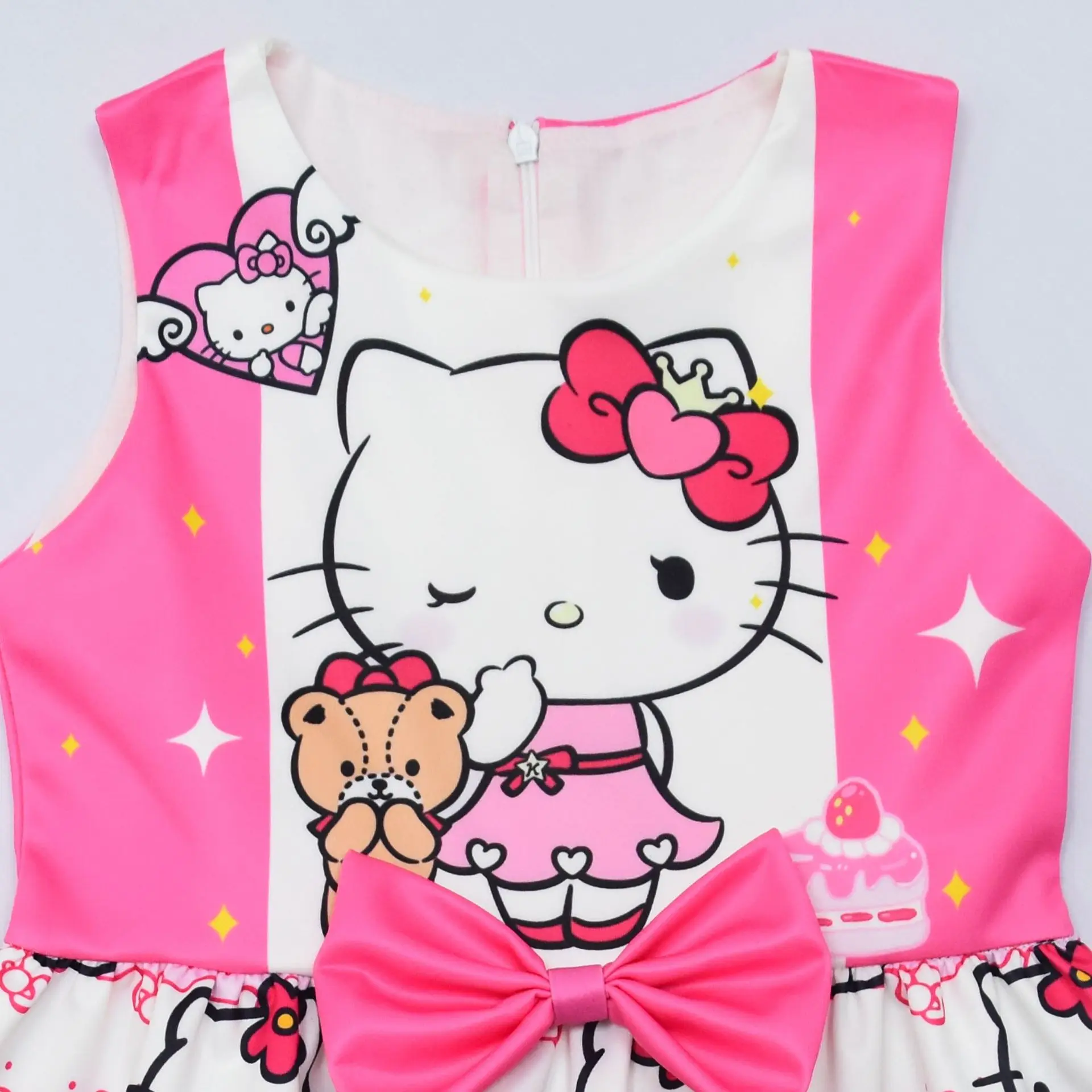 Hello Kitty Fashion Cartoon Children Sleeveless Pleated Dress Princess Dress for Girls Baby Birthday Christmas Party Dresses