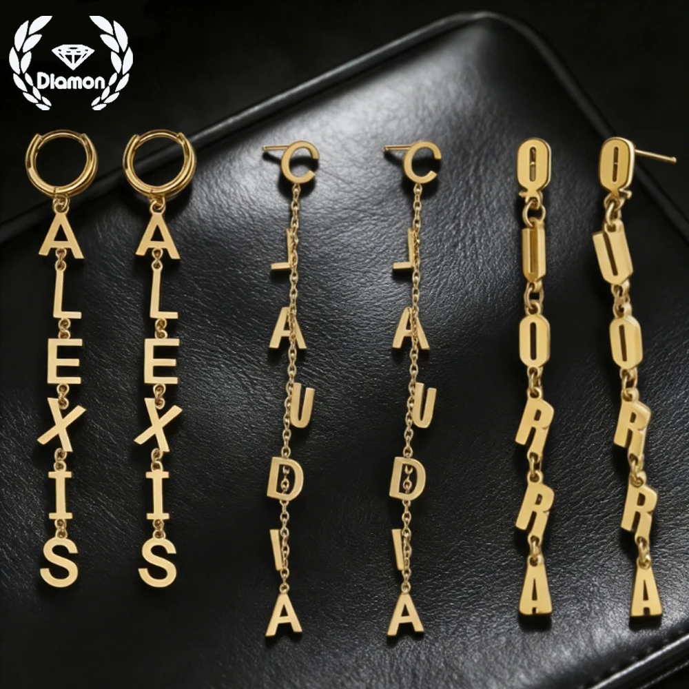 

Diamon Fashion Stainless Steel Earrings Personalized Name Welding Chain Stud Earrings for Women Christmas Jewelry Gifts