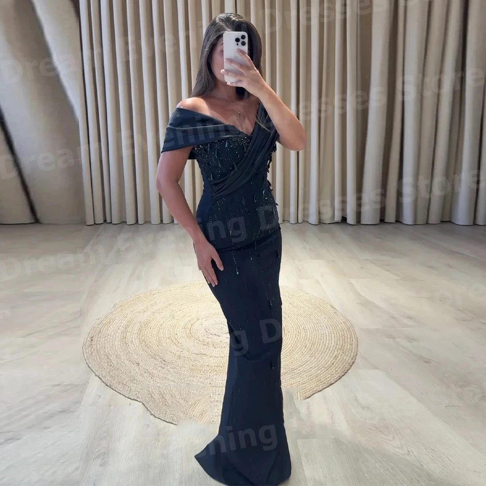 

Graceful Mermaid Women's Evening Dresses Customized Off The Shoulder Sleeveless Prom Gowns Beaded Vestidos Para Mujer Elegantes