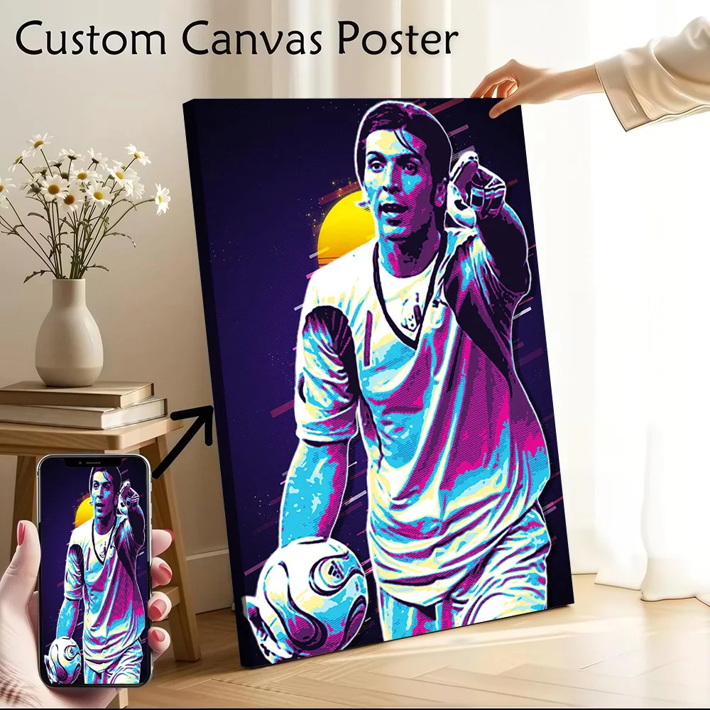 Pôster de Arte Retro Gianluigi Buffon em Lona Personalizável, Pintura Impressa em Lona para Decoração de Sala de Estar para Fãs