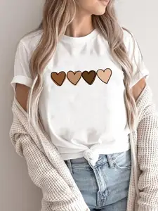 Love Heart Trend 90s O-neck T-shirts Fashion Short Sleeve T Top Print Women Cartoon Shirt Female Clothing Graphic Tee