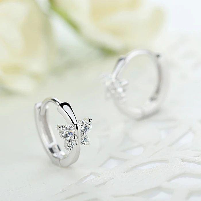 925 Silver Butterfly Zirconia Small Hoop Earring For Girls Child Wome Beautiful Aros Huggies Earring Jewelry image 2