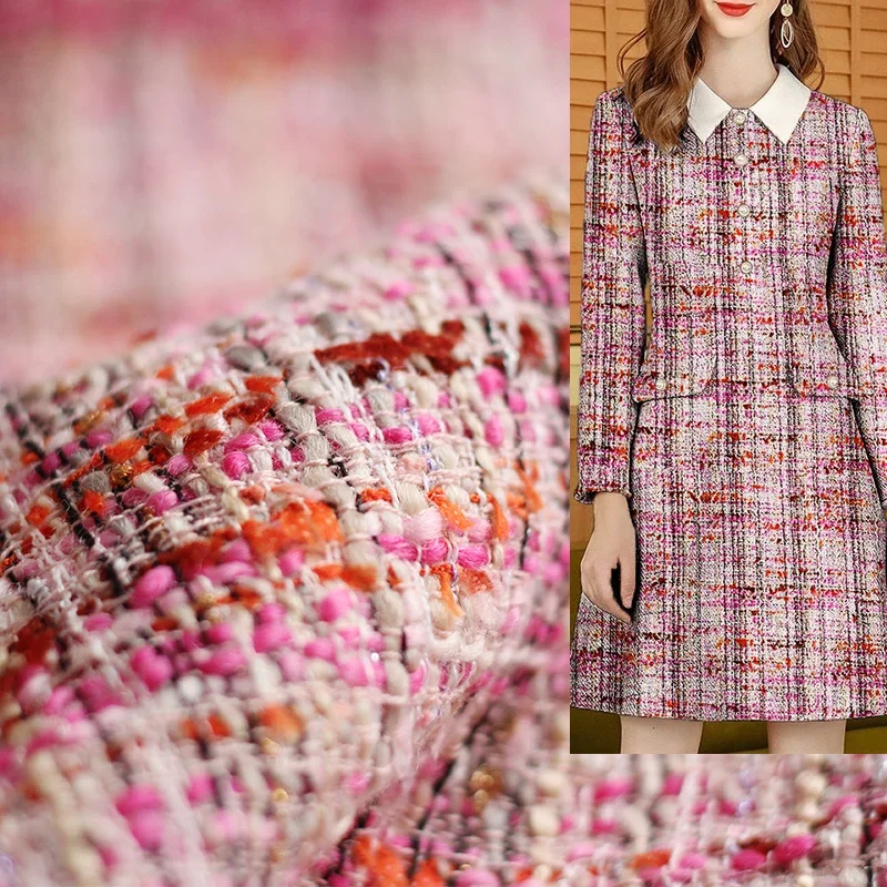 Redraspberry Clourful Dots Pink Orange Tweed Fabrics Garment Materials Autumn Women Dress Coat DIY Sewing Cloth Freeshipping