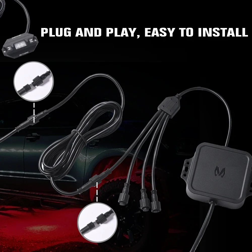 MICTUNING C1 10FT Extension Cord Cable,15A Waterproof Wire Connector Only for C1 4 and 8 Pods RGB LED Rock Lights Connection