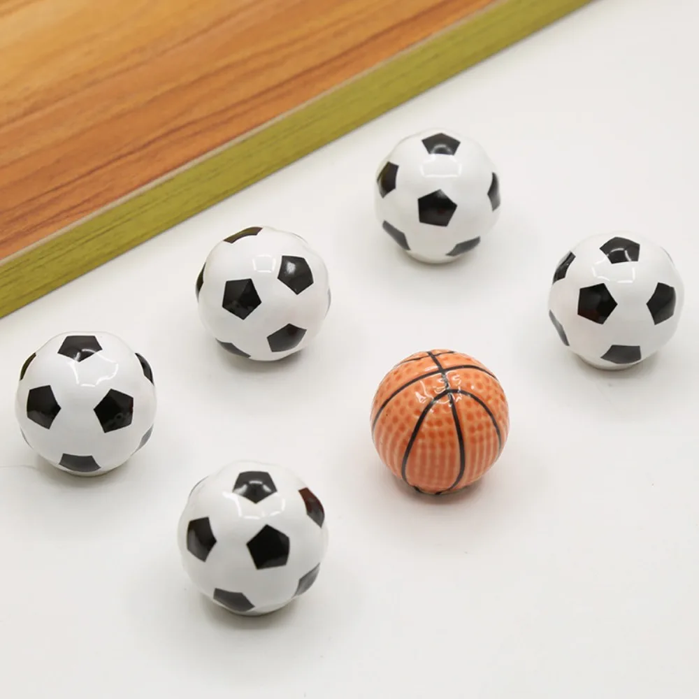 Picture 6: Cartoon Single Hole Basketball Door Handle Ceramic Round Football Door Knob Soccer Pull Handles Drawer Knobs Wardrobe