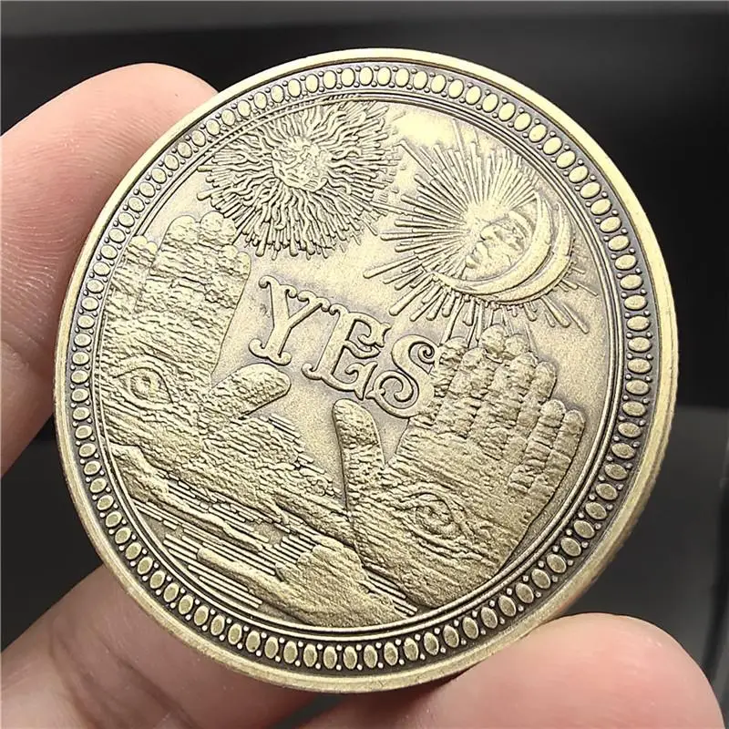 New Skeleton Winged Angel Yes No Decision Flip Coin Antique Bronze Sun Moon Divination Souvenir Coin