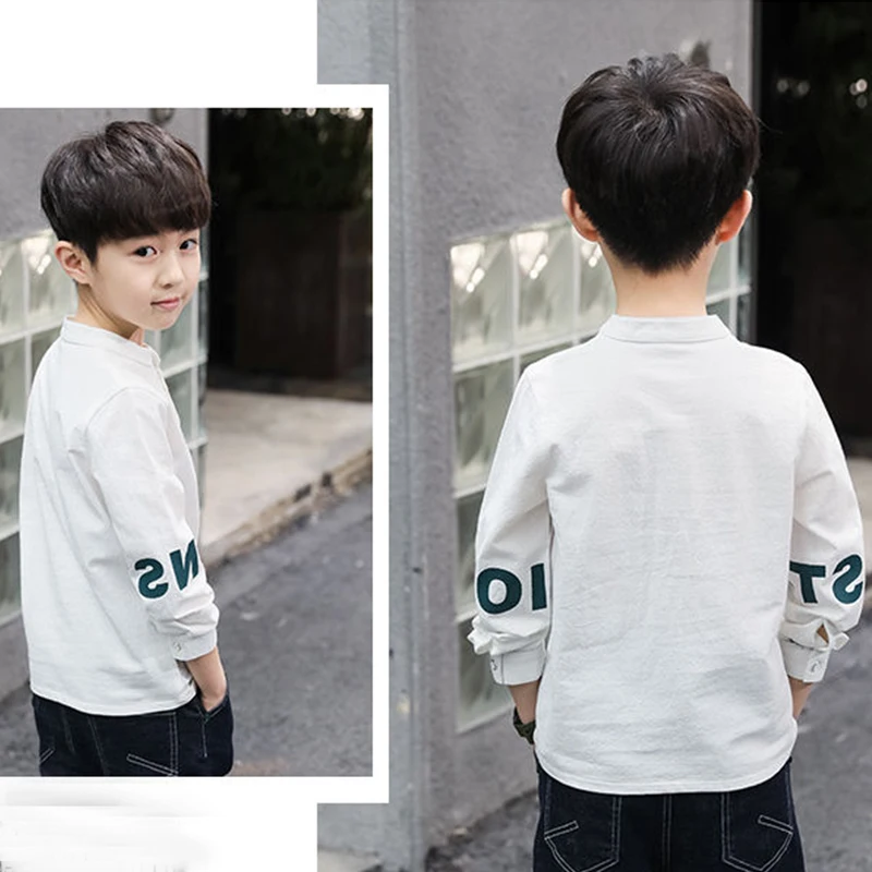 Spring Autumn Fashion Letter Y2K Boy\'s Shirt Cotton Long Sleeve Kids Pullover Trend Children\'s Clothing Kawaii Blouses Cute Tops