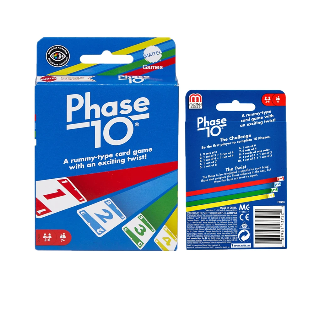 Mattel Games Blue Phase 10 Card Game with 108 Cards Great Game for Kids or Adult Game Night Ages Uno Gifts Family Party Toy