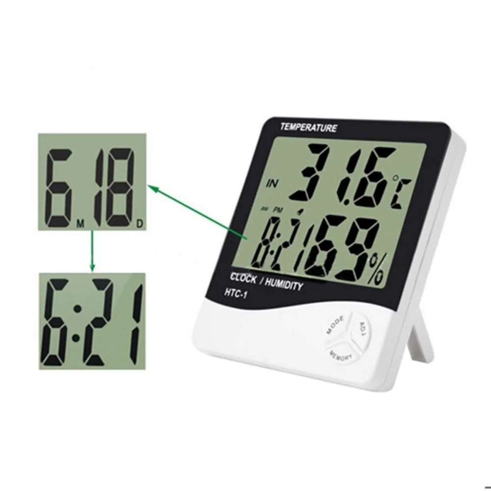 HTC-1 LCD Electronic Digital Temperature Humidity Meter Home Thermometer Hygrometer Indoor Outdoor Weather Station Clock