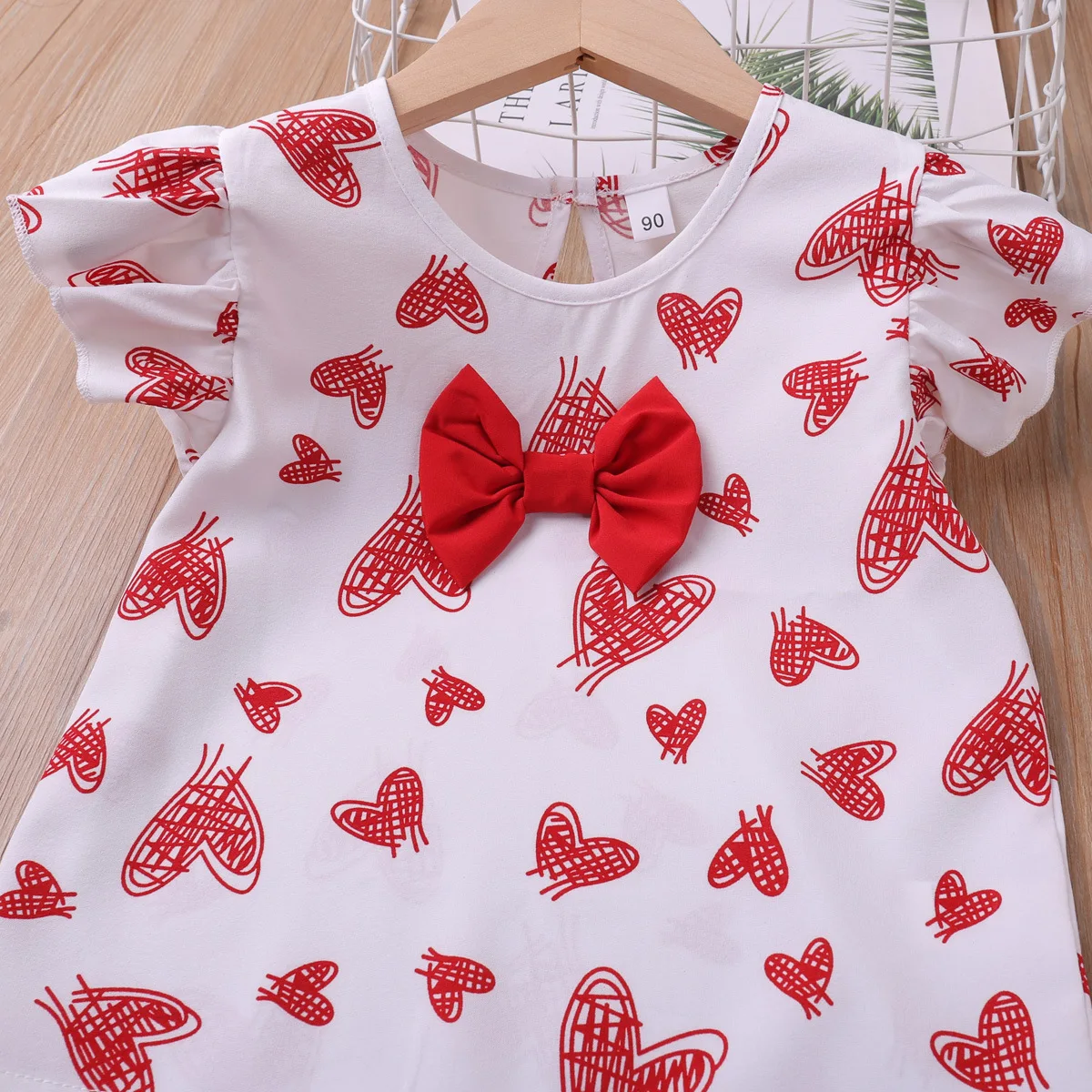 Humor Bear Girls Clothes Set Summer Flying-Sleeve Heart Printed T-Shirt + Shorts 2pcs Casual Children Clothes