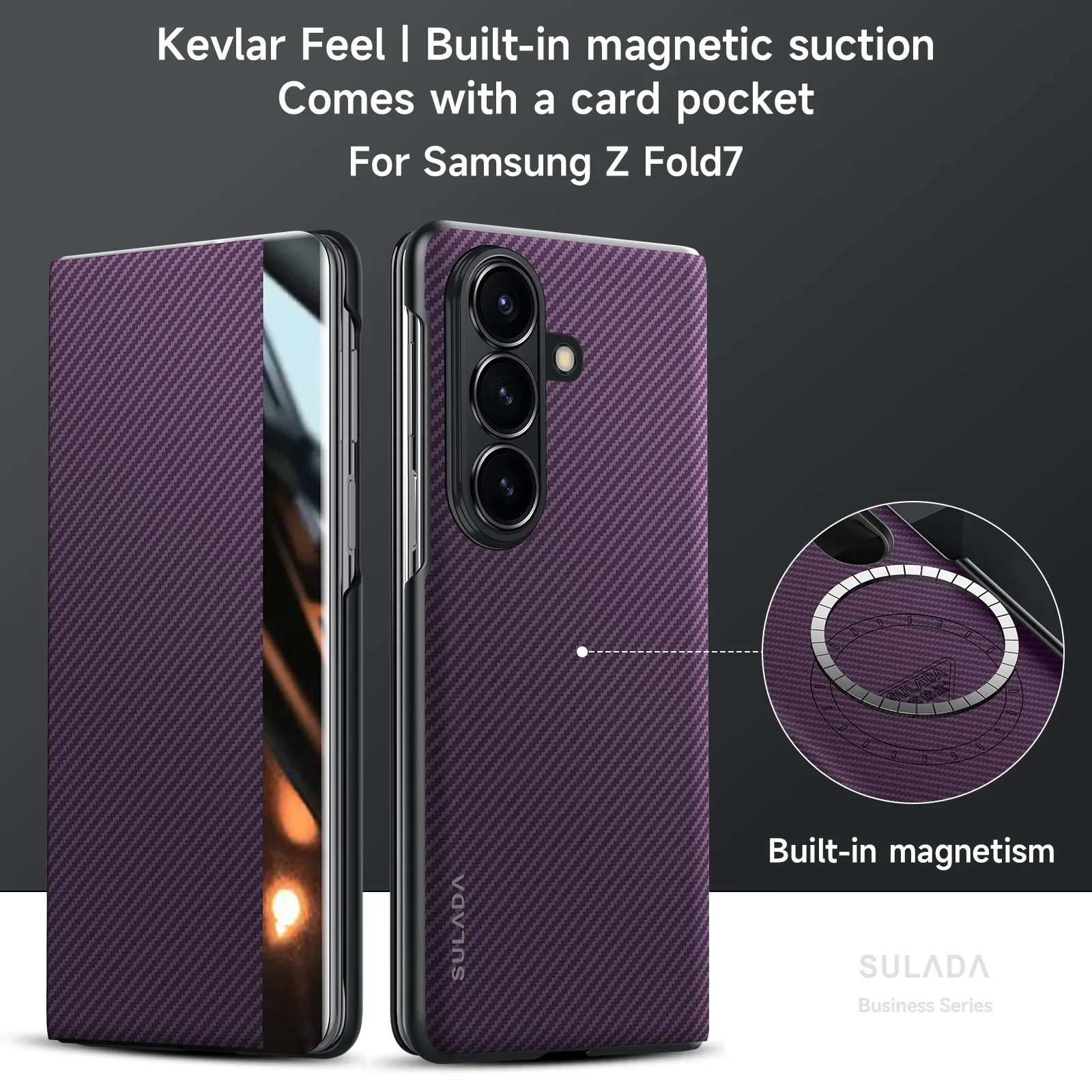Originele Sulada Koolstofvezel Patroon Lederen Magsafe Case Voor Samsung Galaxy Z Fold7 Fold 7 6 5 Business Window View Flip cover