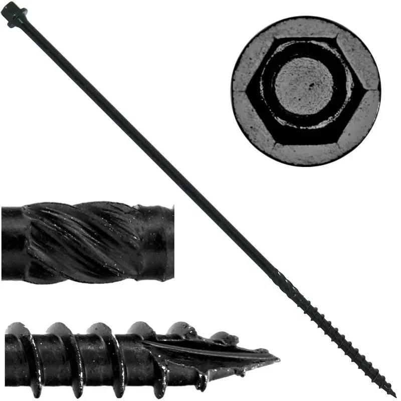 #14 X 10 Heavy Duty Black Timber/Log/Landscaping Wood Screws - Exterior Coated Heavy Duty Screws (250 Count - Heavy Duty