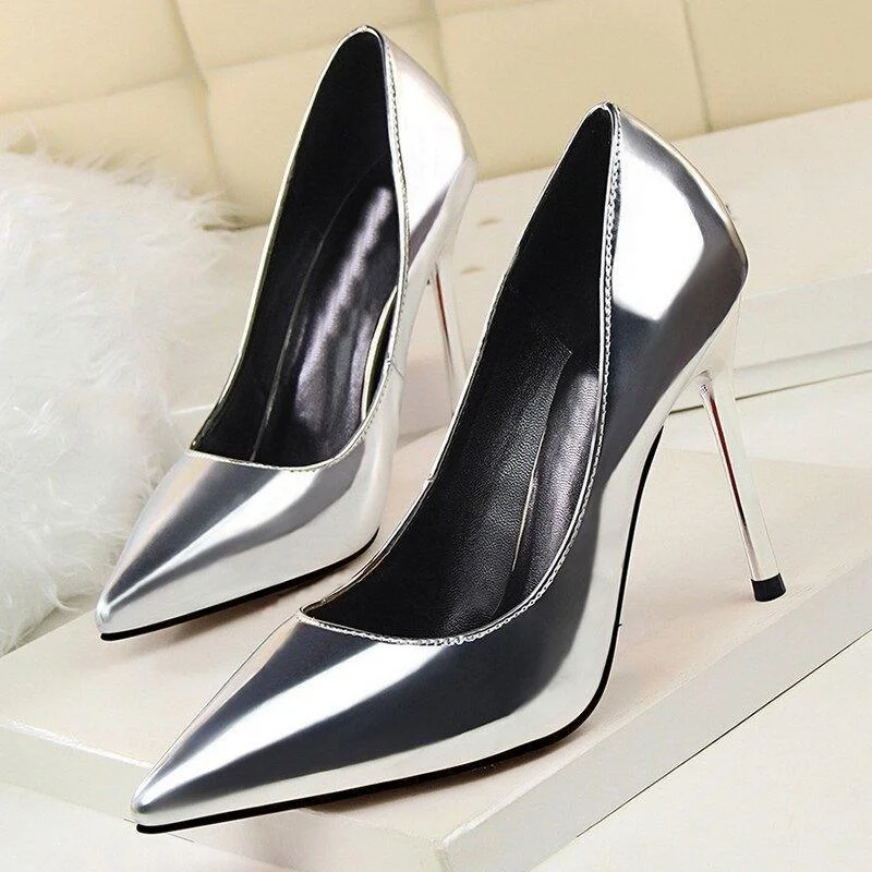 Black Shallow Slip On Leather Pumps Thin High Heel Cut Out Fashionable Sexy Cool Western Summer Woman Shoes Zapatillas Mujer