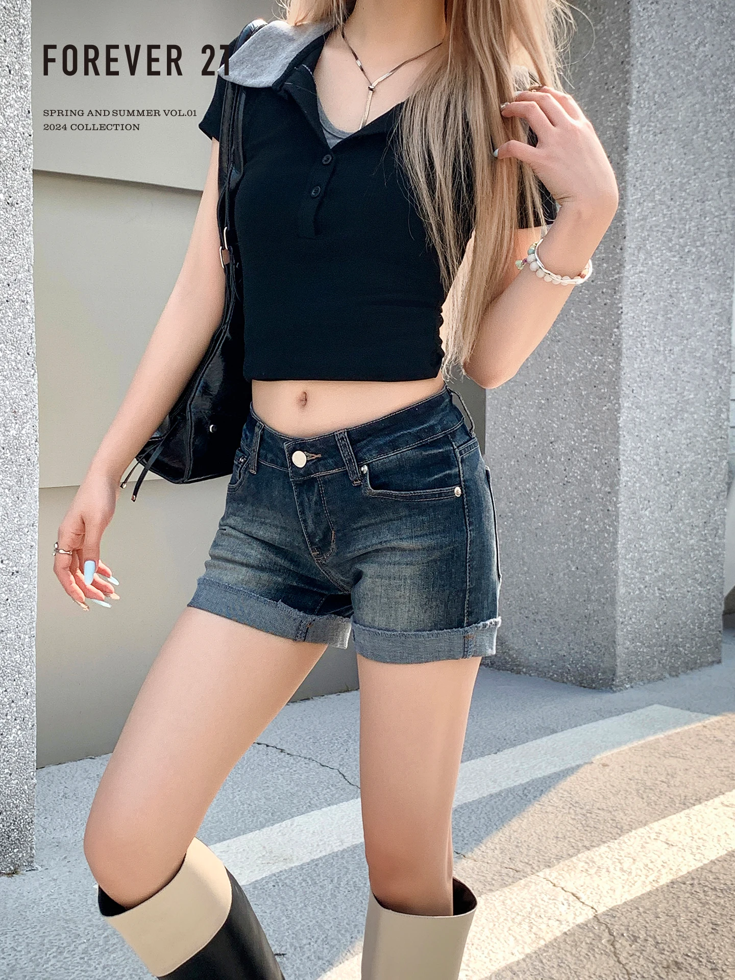 Forever21 American Style Hot Girl Low Waist Cuffed Denim Shorts Women Summer Vintage Blue Super Popular A-Line Bodycon Shorts