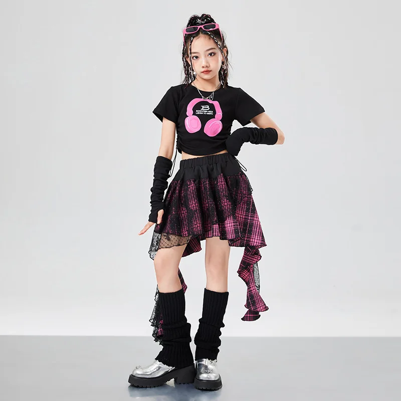 Mädchen Hip Hop Kleidung Crop Top Gaze K-pop Plaid Röcke für Kinder Streetwear Kinder Jazz Street Dance Cheerleader kostüm Sets