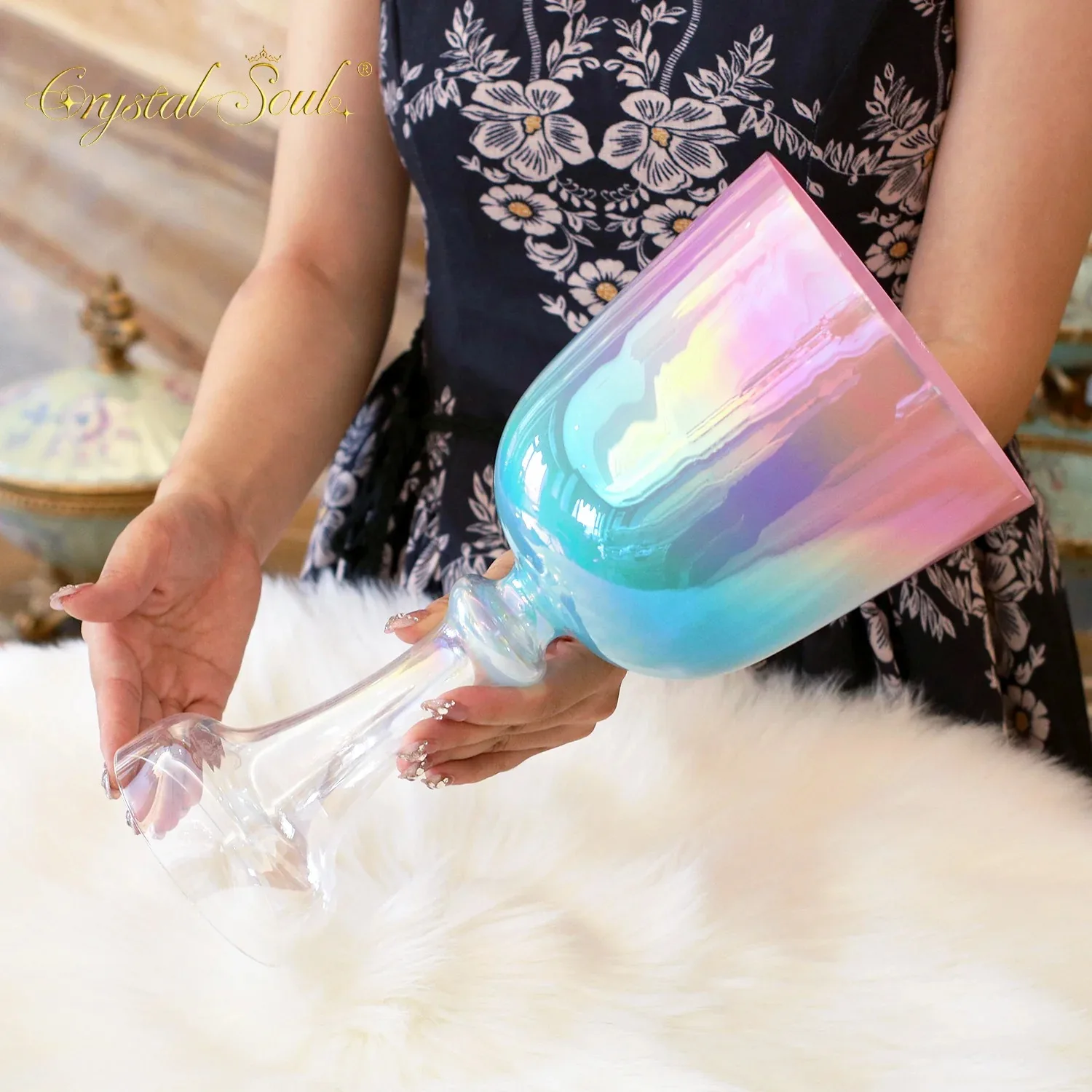 CrystalSoul 432Hz Crystal Soul Four-Layer Gradient Alchemy Holy Chalice Crystal Bowl with accessories