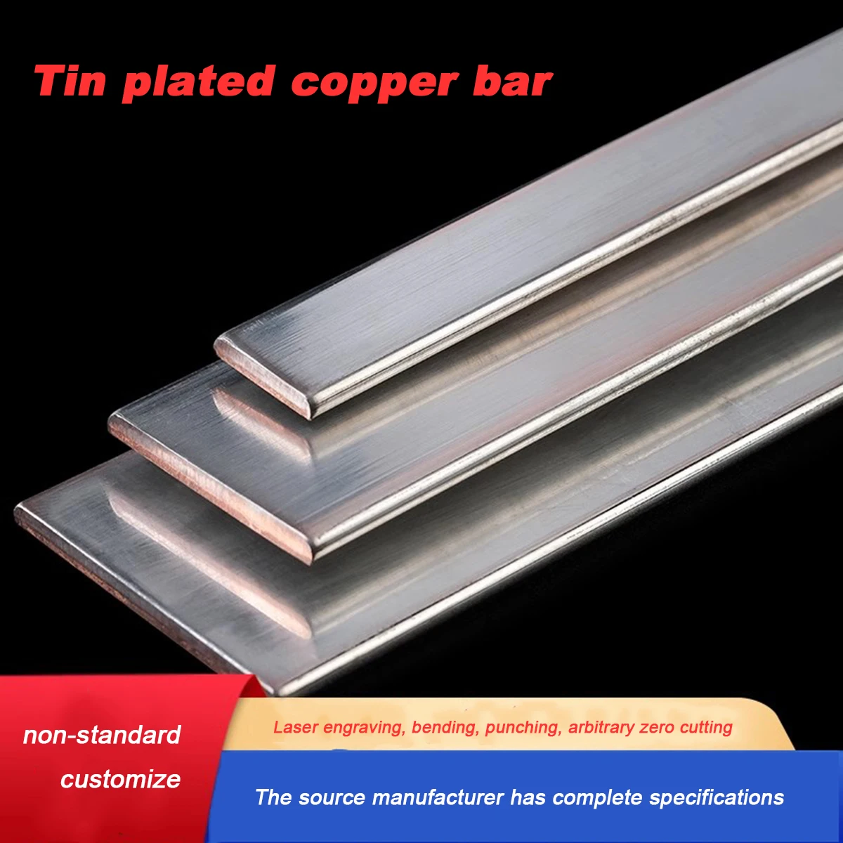 

1Pcs Length 500mm T2 Tinned Copper Bar Purple Copper Flat Strip Thickness 2mm 3mm 4mm 5mm Conductive Grounding Plate Busbar