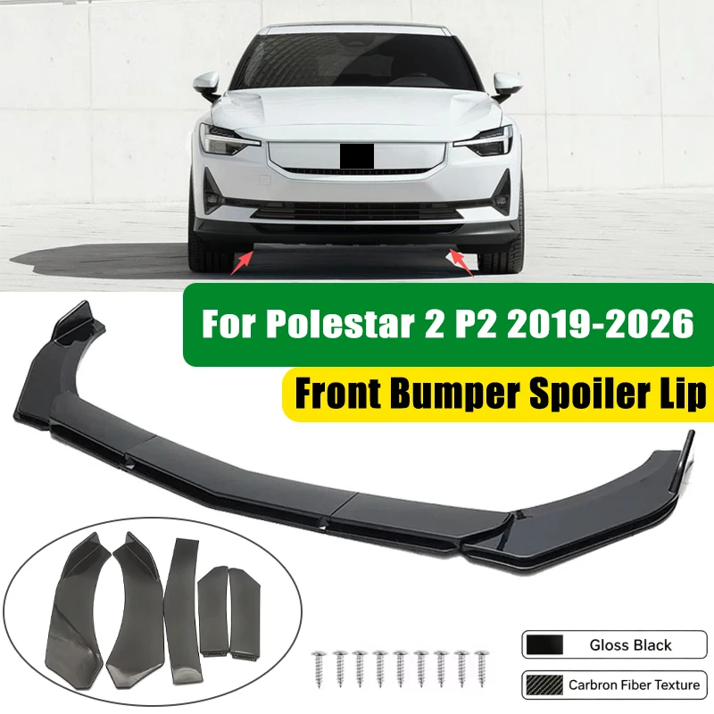 For Polestar 2 P2 2019-2026 5Pcs ABS Car Front Bumper Lip Spoiler Splitter Body Kit Canard Tuning Accessories