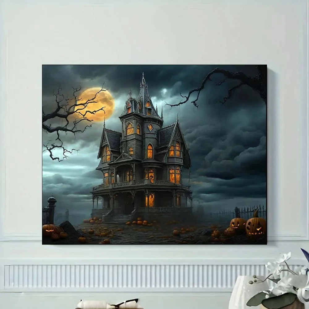 

Викторианский дом с привидениями под полнолуние с береговой облакой, набор красок своими руками по номерам для взрослых, но безрамных