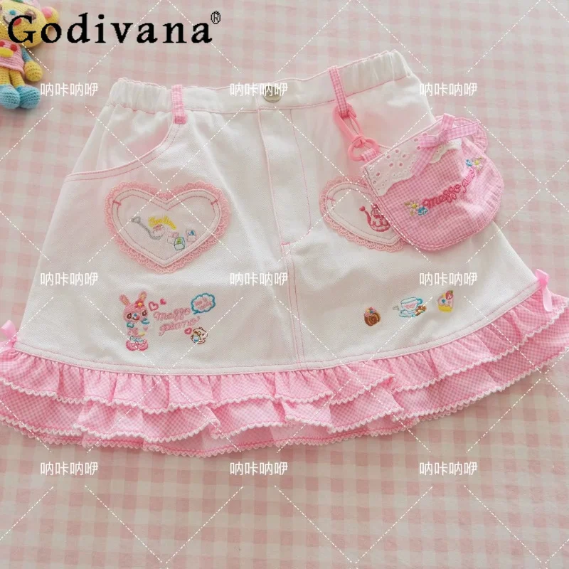 

Japanese Cute Sweet Soft Girls Cartoon Embroidery Skirt Subculture Summer New Kawaii Skirts Daughter Short Cotton Skirt 2026